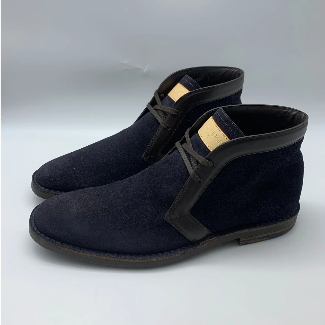 99新 LouisVuitton/路易威登 藏蓝色麂皮时尚百搭短靴42码 HQ1277