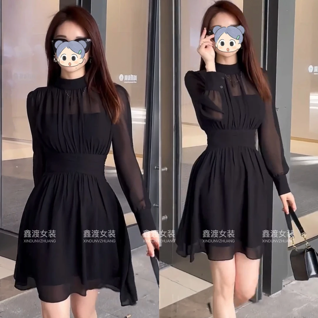 2025春夏新款时尚显瘦气质女士网红洋气连衣裙百搭款D6806