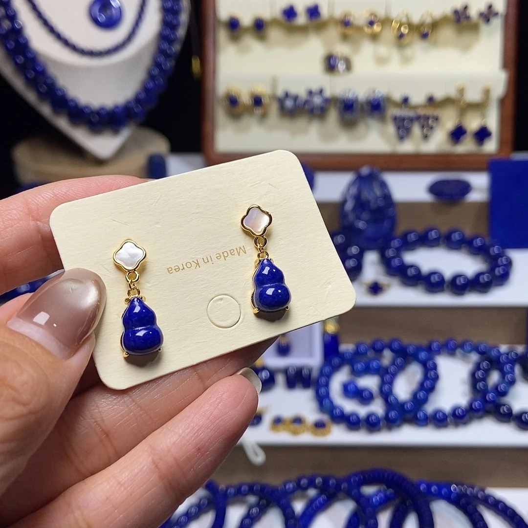 青金石银S925镶嵌福利款 葫芦耳坠