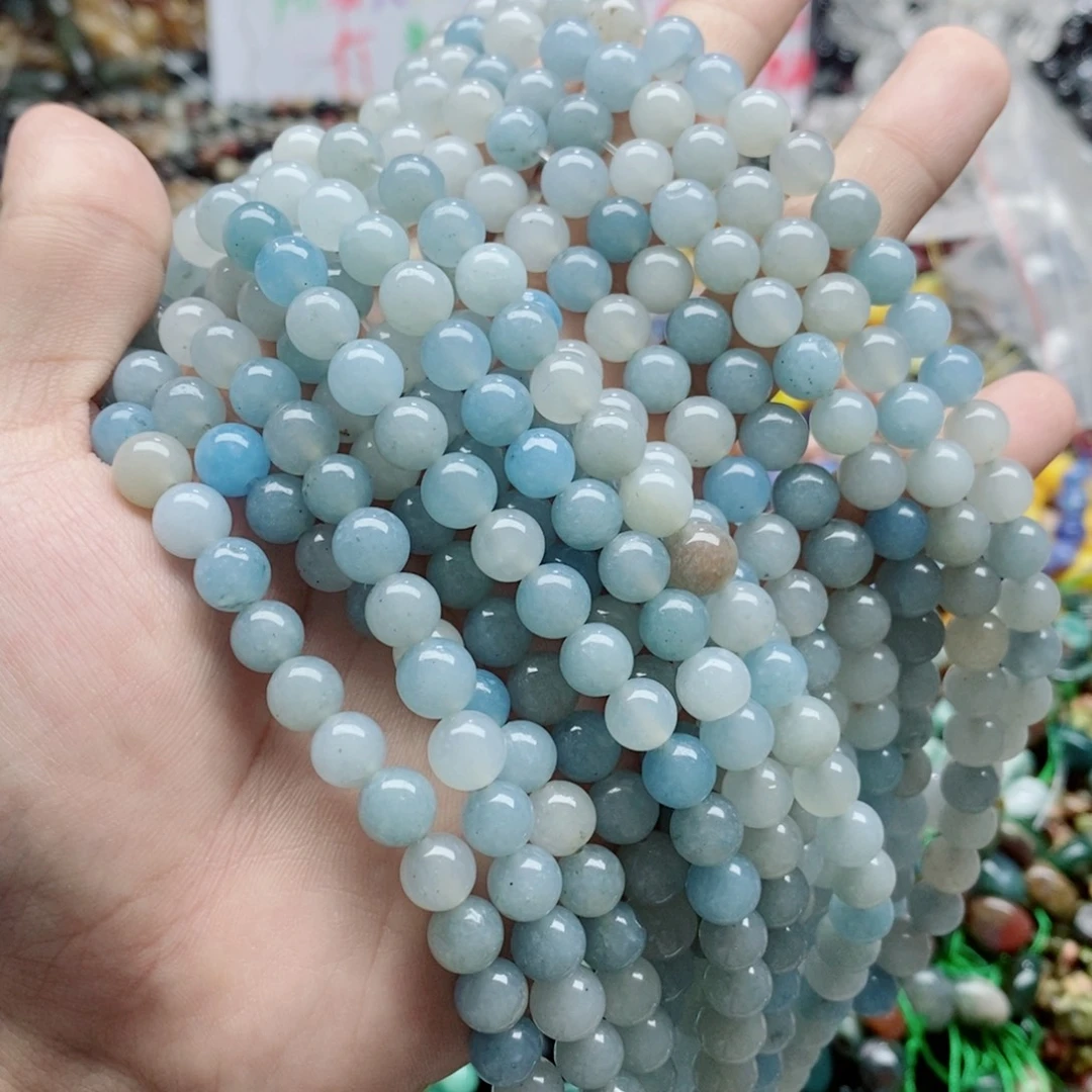 玛瑙/玉髓未镶嵌珠宝半成品一条天然8mm蓝玉圆珠B67