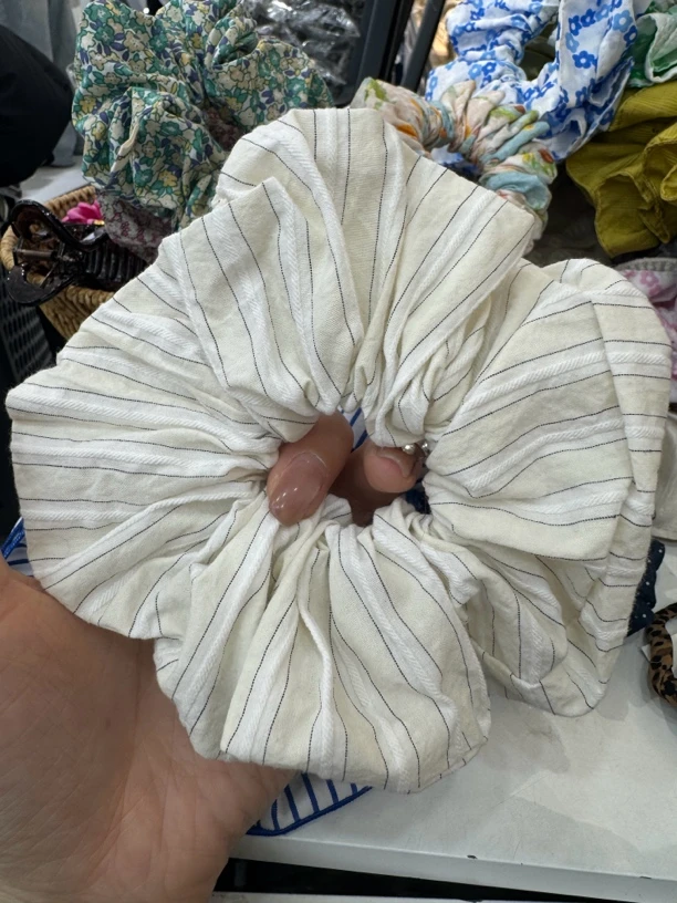 素色条纹米色发圈韩系