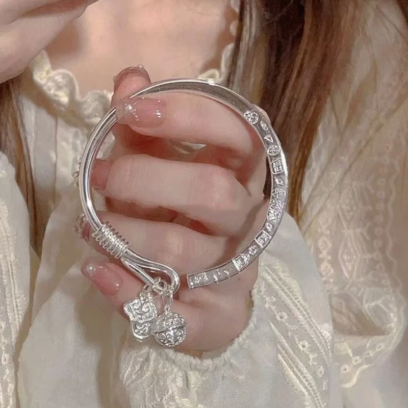 足银手镯 A25吉言银手镯女纯银999足银国风七夕生日礼物送女友