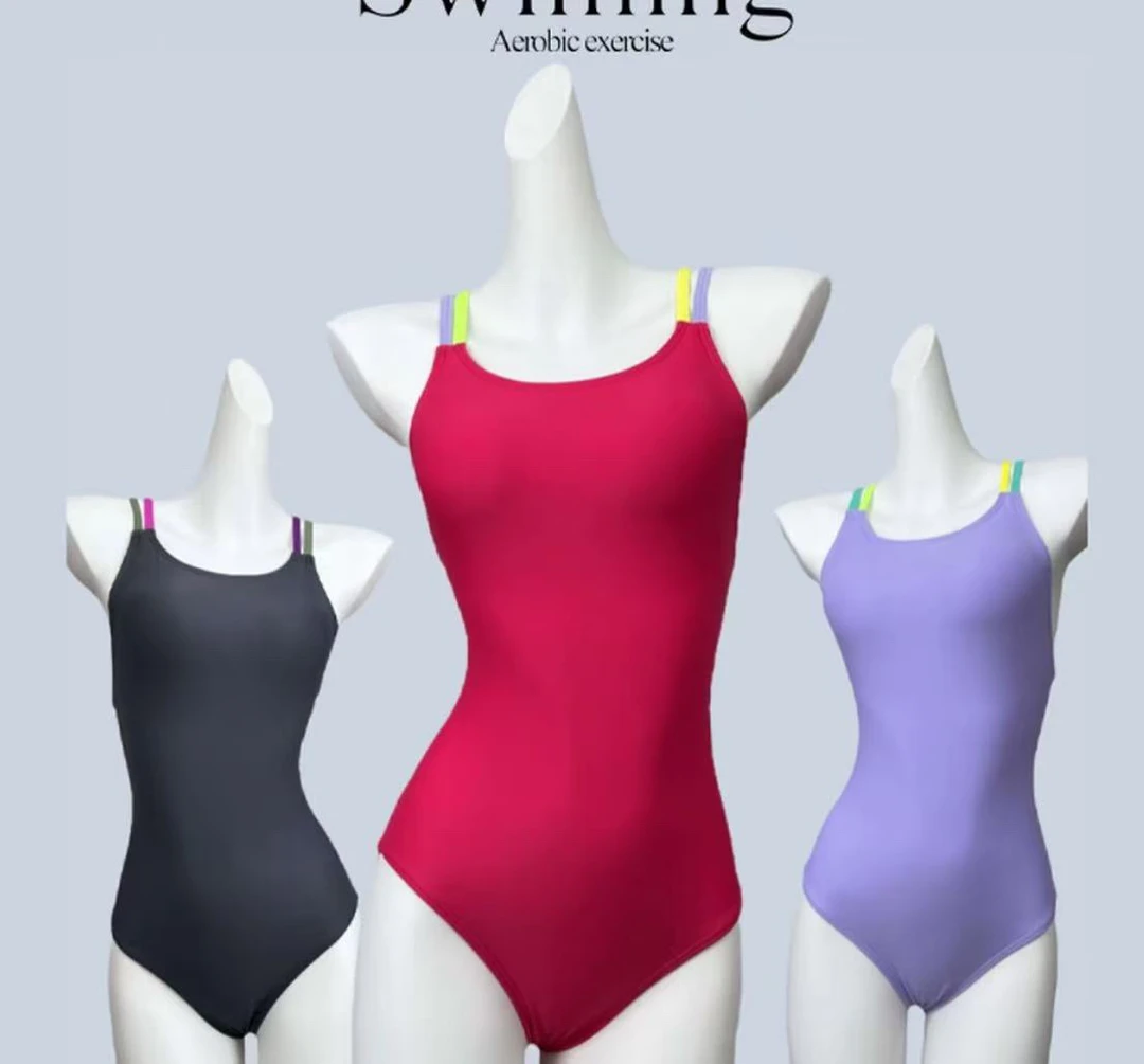 双层多色肩带连体竞速专业运动训练竞速泳衣带胸垫