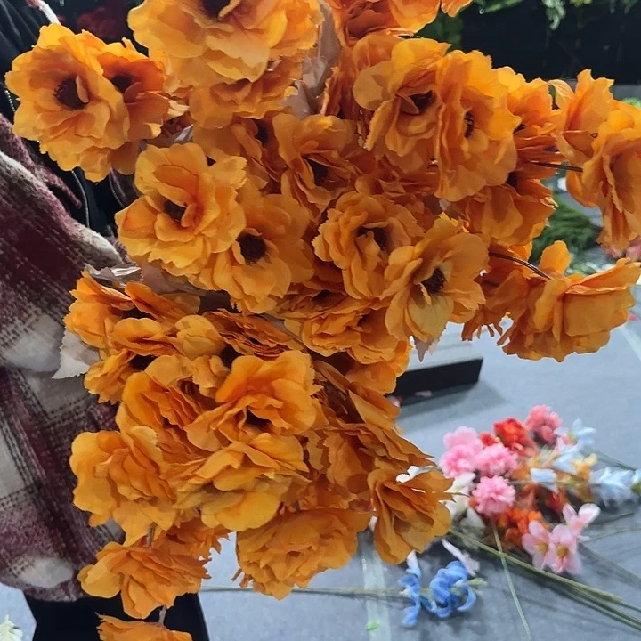 仿真山茶花18支橘色