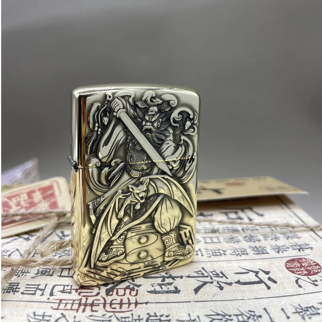 【钟馗】902s黄铜盔甲双面浮雕填朱砂工艺正品佐罗煤油打火机