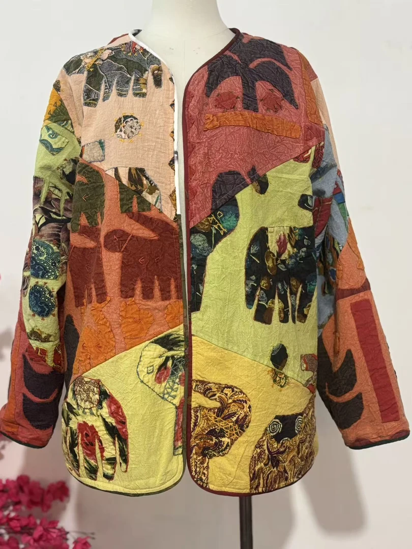 印度尼泊尔手工拼接贴补大象款加绒外套直播间选款不退不换