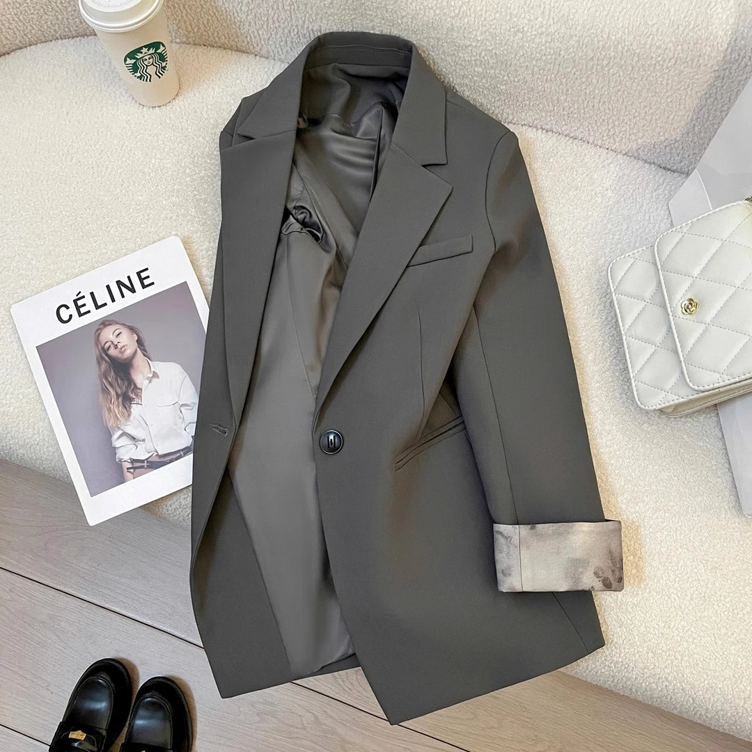 灰色西装外套女2025新款春气质名媛高级设计感小众女白色西装外套