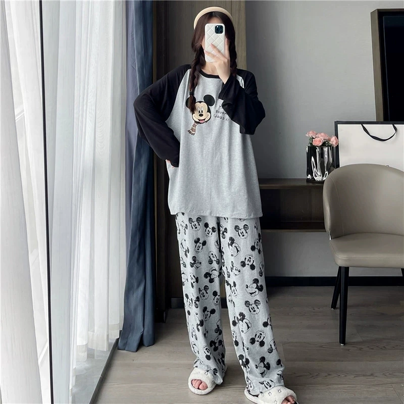 100%纯棉睡衣女款春秋季网红宽松A类全棉女士长袖长裤套装家居服