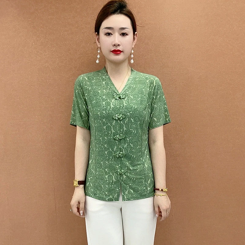 妈妈夏装气质短袖小衫2025新款中老年女时尚大码衬衫上衣洋气减龄