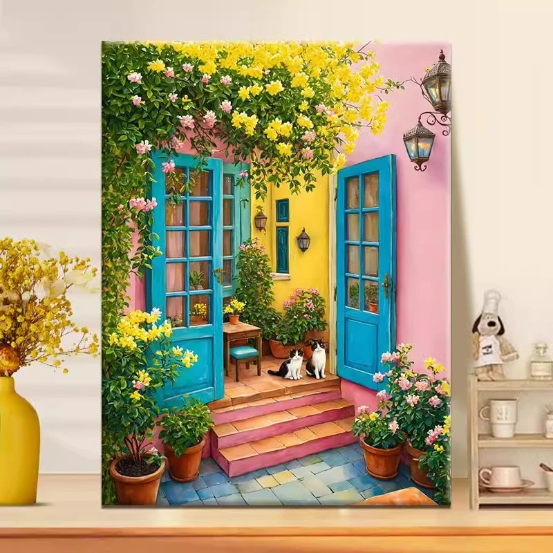 (宁静的午后）diy数字油画红线条手工涂色解压治愈送礼丙烯装饰画