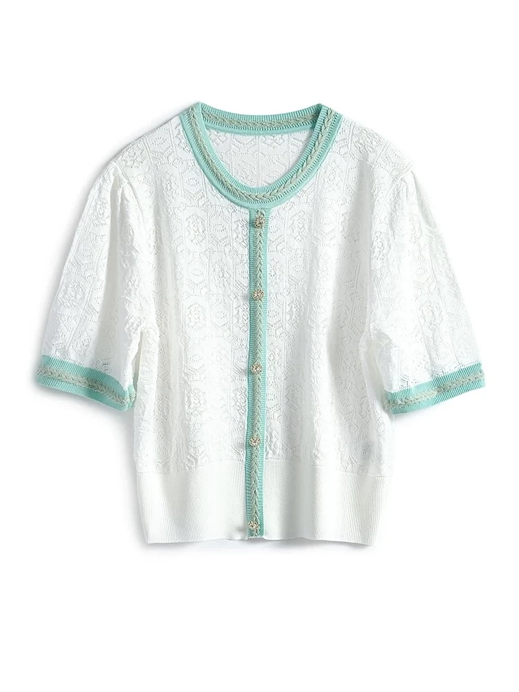 Y家女装2025夏季新款小香风镂空针织衫