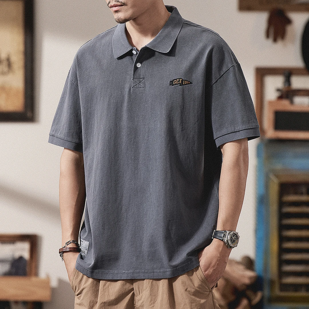 美式复古重磅纯棉短袖polo衫男潮牌ins宽松大码t恤男士高端保罗衫