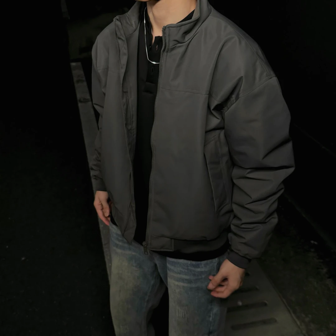 阿叔冬季新款简约纯色潮牌百搭飞行夹克白鸭绒羽绒服022-25598