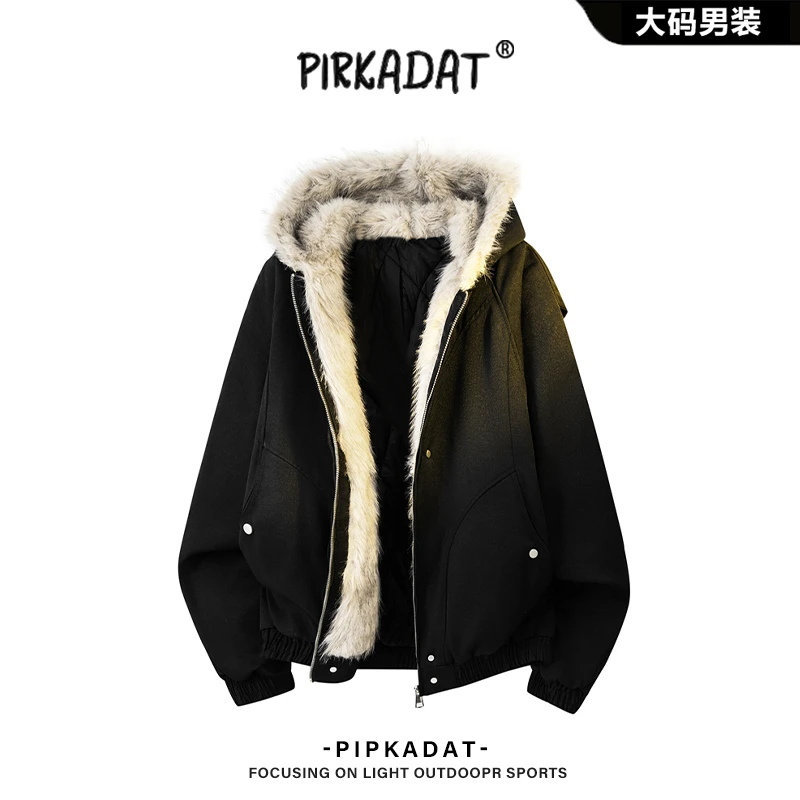 Pirkadat连帽保暖棉衣毛领座山雕休闲百搭棉服时尚潮流防风上衣