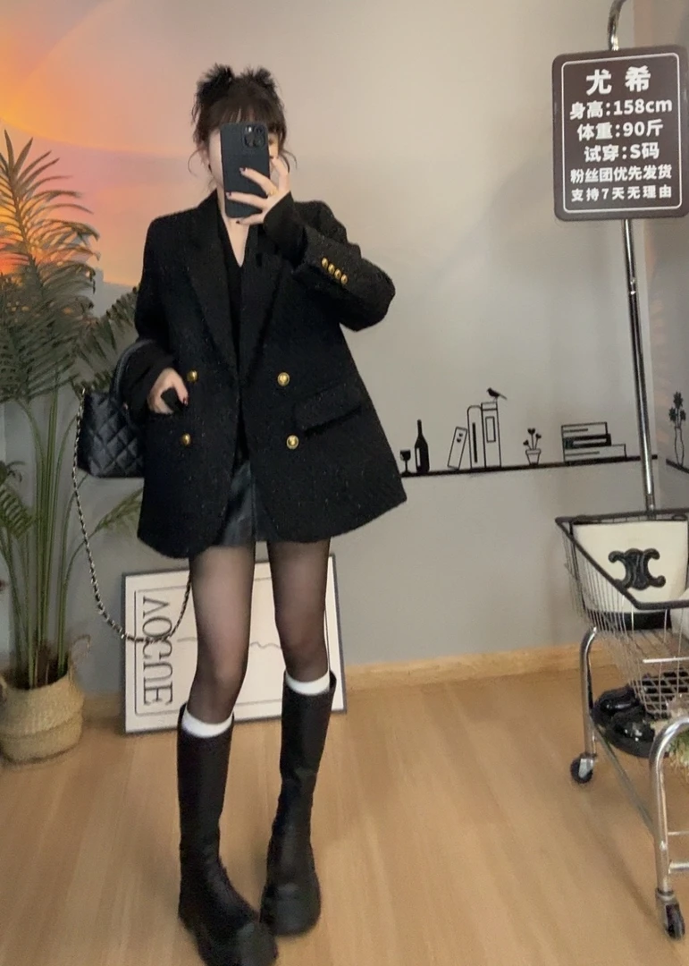 【尤希】90白鸭绒西装羽绒服加厚亮丝含毛2024新款冬季外套