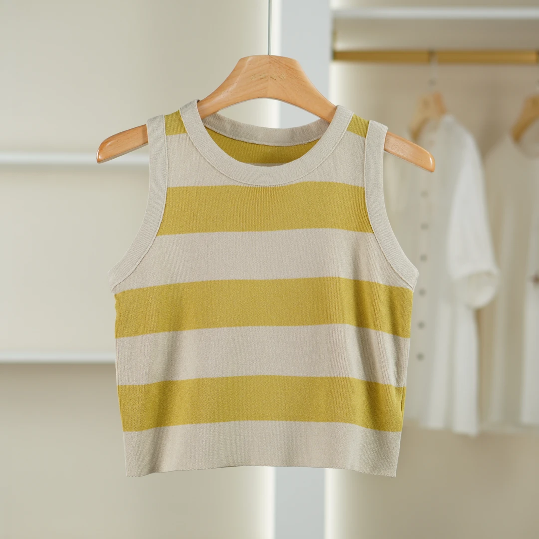 麦迪尚品【unbl】50905154 夏季简约宽窄条纹针织背心品牌女装