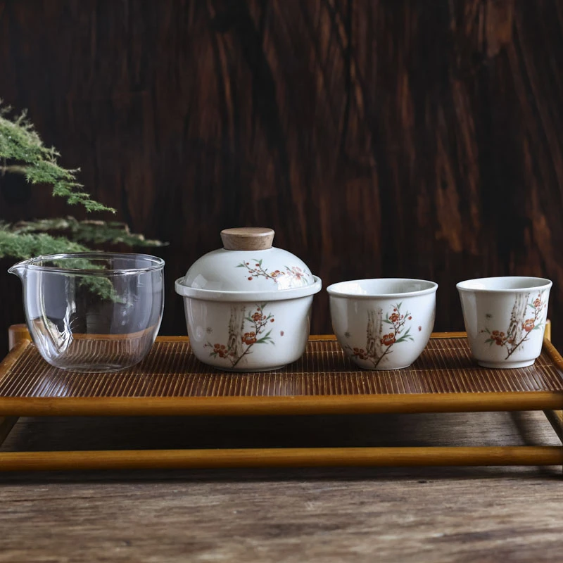 纳兰-梅花旅行茶具快客套组便携式防烫主人杯功夫茶具全套（Q4973）