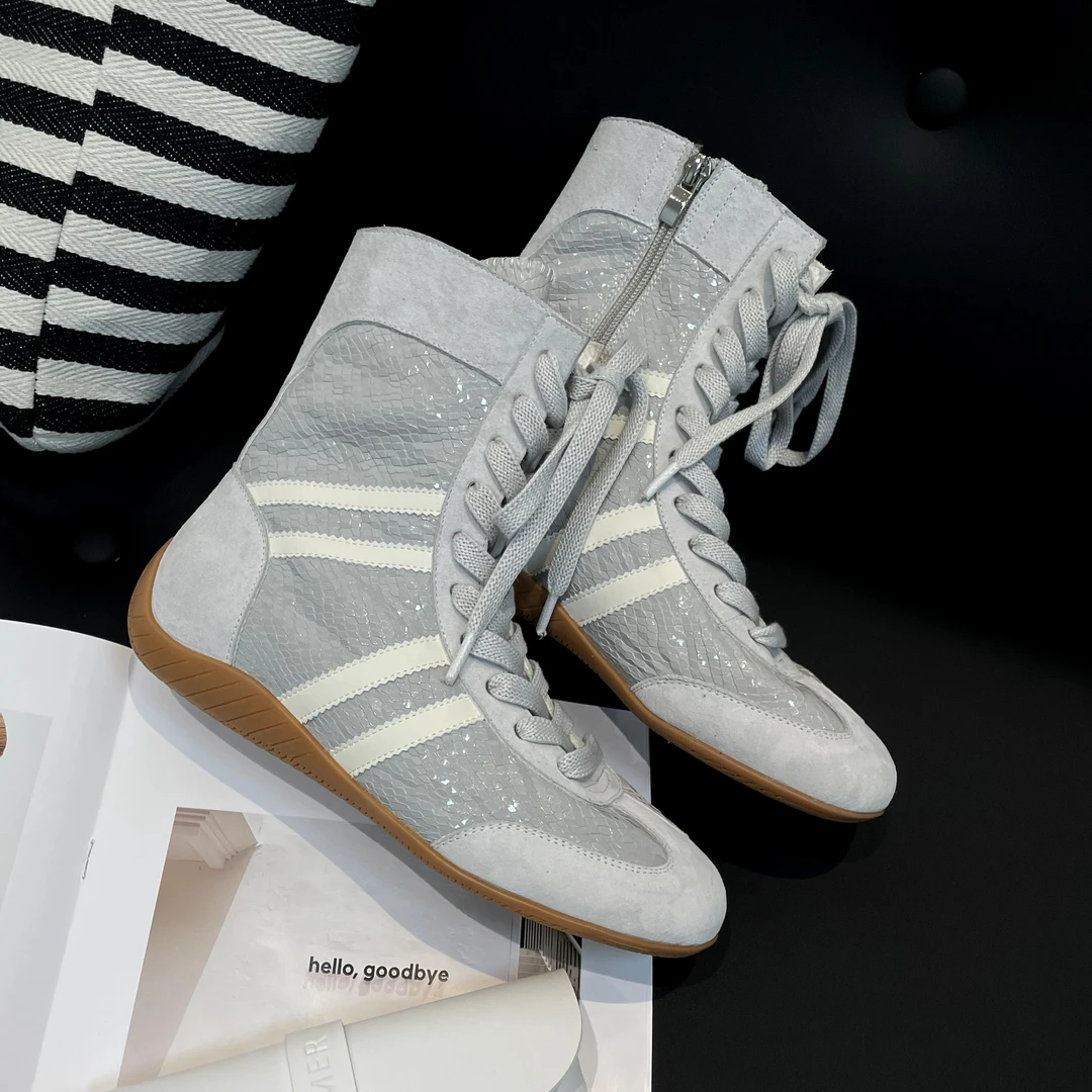 小小苏-四杠丨爆裂纹侧拉链舒适拳击靴女鞋透气网红网靴;ECX55305