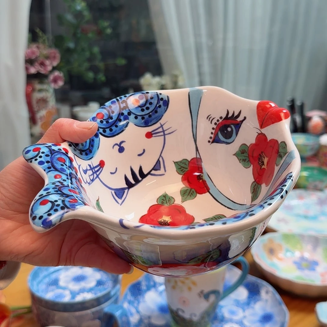 瓷7英寸猫鱼碗一只