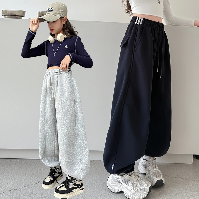 女童春秋运动裤2025新款大童休闲裤儿童宽松束脚卫裤时髦网红长裤