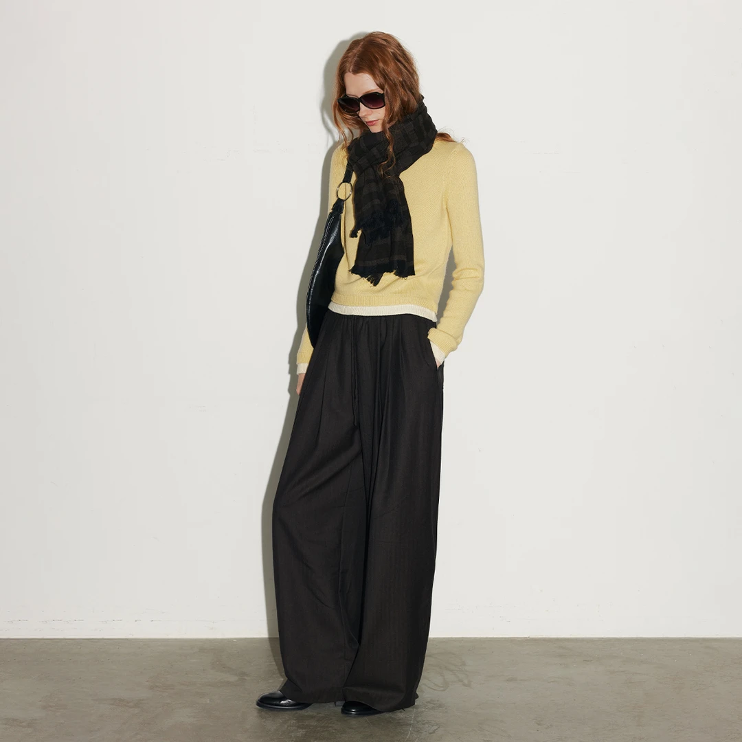 30.R 90s cleanfit/25秋冬羊毛混纺假两件圆领短款正肩套头毛衣