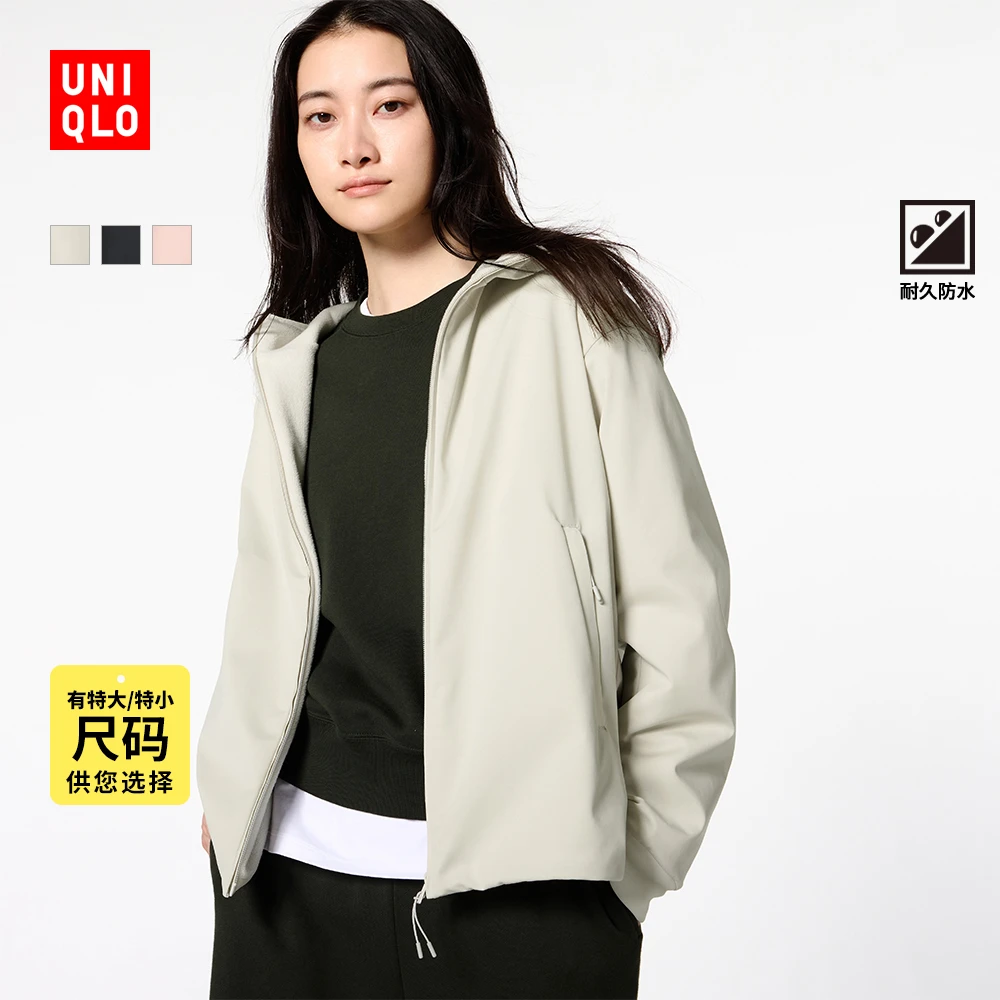 优衣库女装防风拉链连帽外套/内里摇粒绒户外防水472150