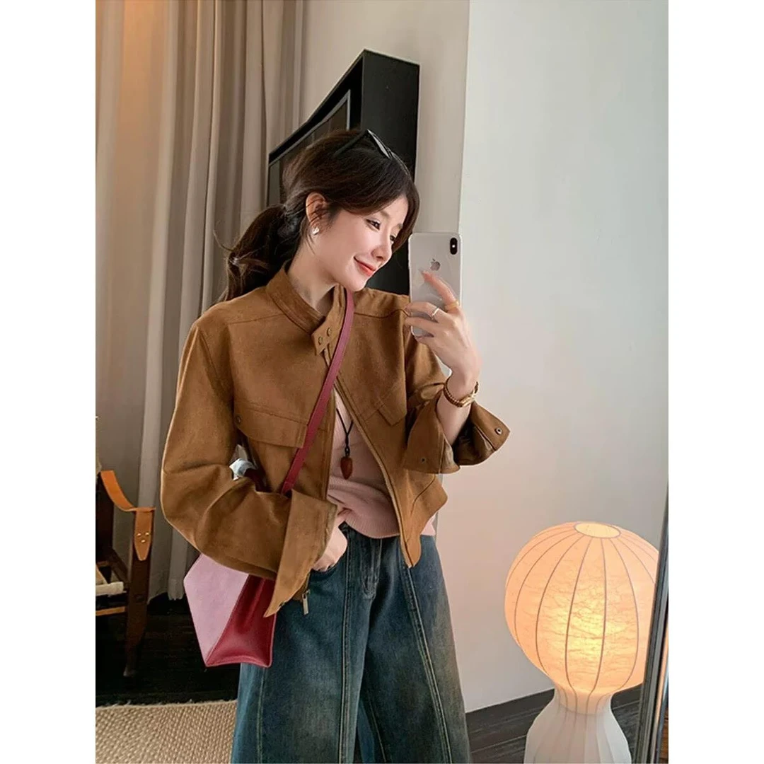 皮绒外套女短款小个子秋季新款韩版休闲百搭巨好看夹克上衣