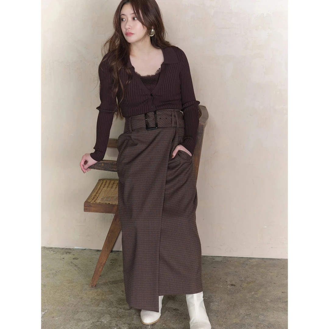 【Montendre】秋冬新款 A 时尚百搭修身显瘦格子设计感松紧腰半身裙