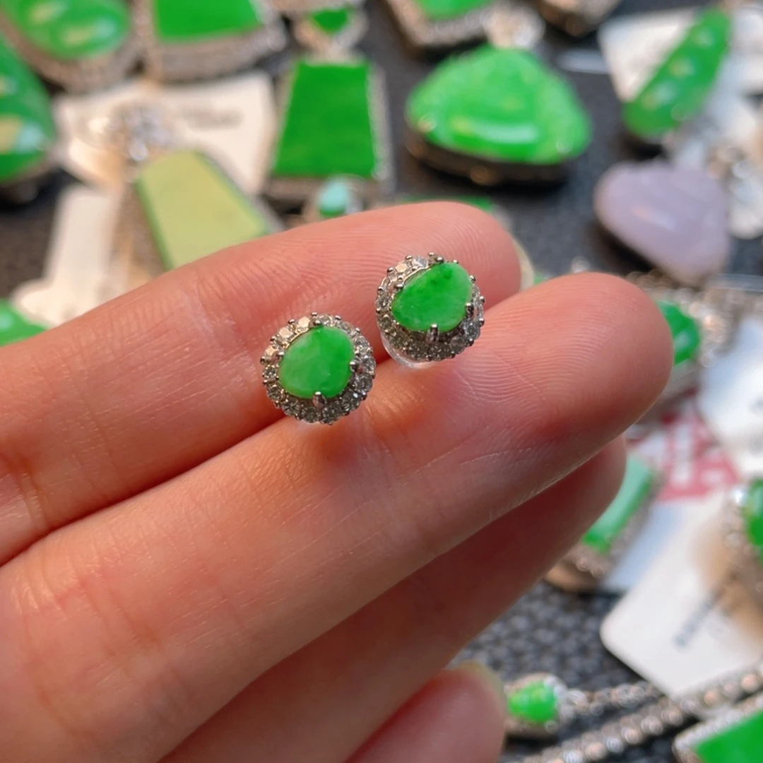 翡翠银S925镶嵌吊坠(不含链)耳钉