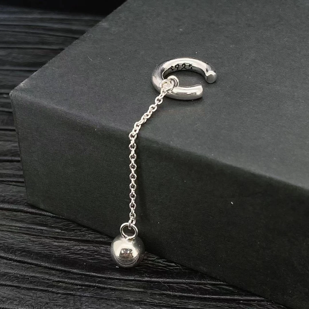 鸿聚隆 925银耳饰 A096极简小众长链球耳骨夹单只款简约个性银色