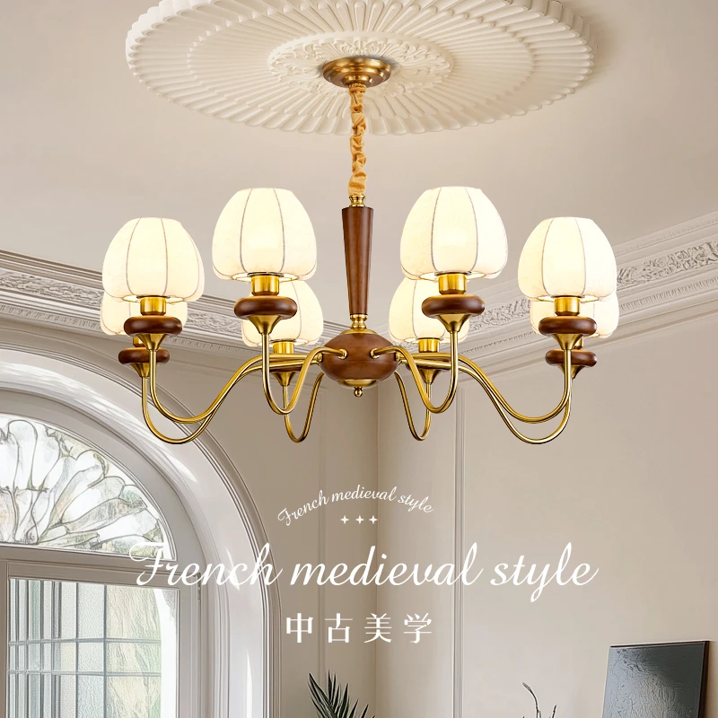 美式侘寂风客厅吊灯蚕丝布艺餐厅吊灯国画描绘中古风卧室房间灯