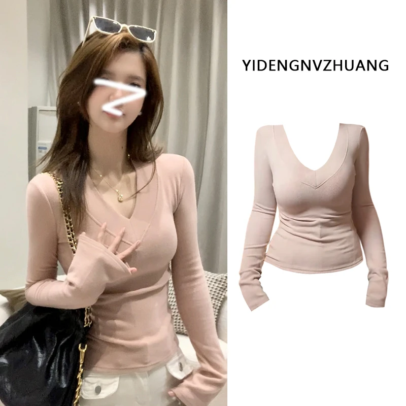 YIDENG慕斯双面绒韩版气质高级感打底衫长袖百搭修身显瘦内搭