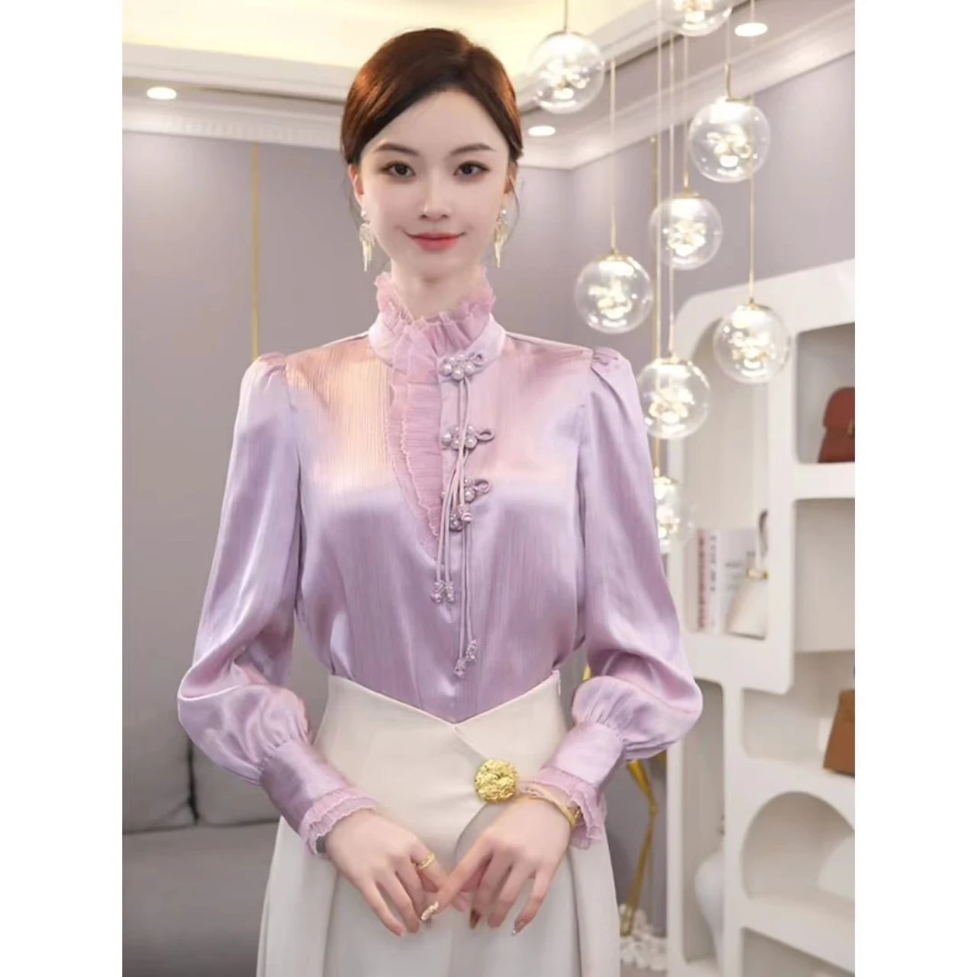 2025春季新款【7009】气质高级感优雅粉色长袖衬衫上衣