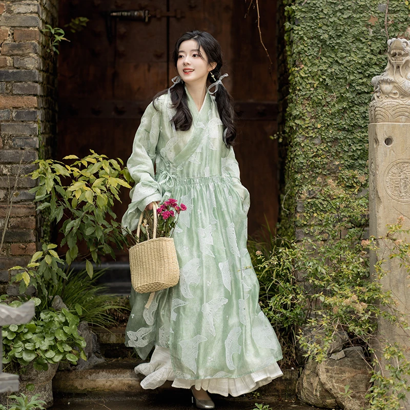 池夏【万物有灵:飞鸟与诗】明制印花植绒贴里原创改良汉服女 春