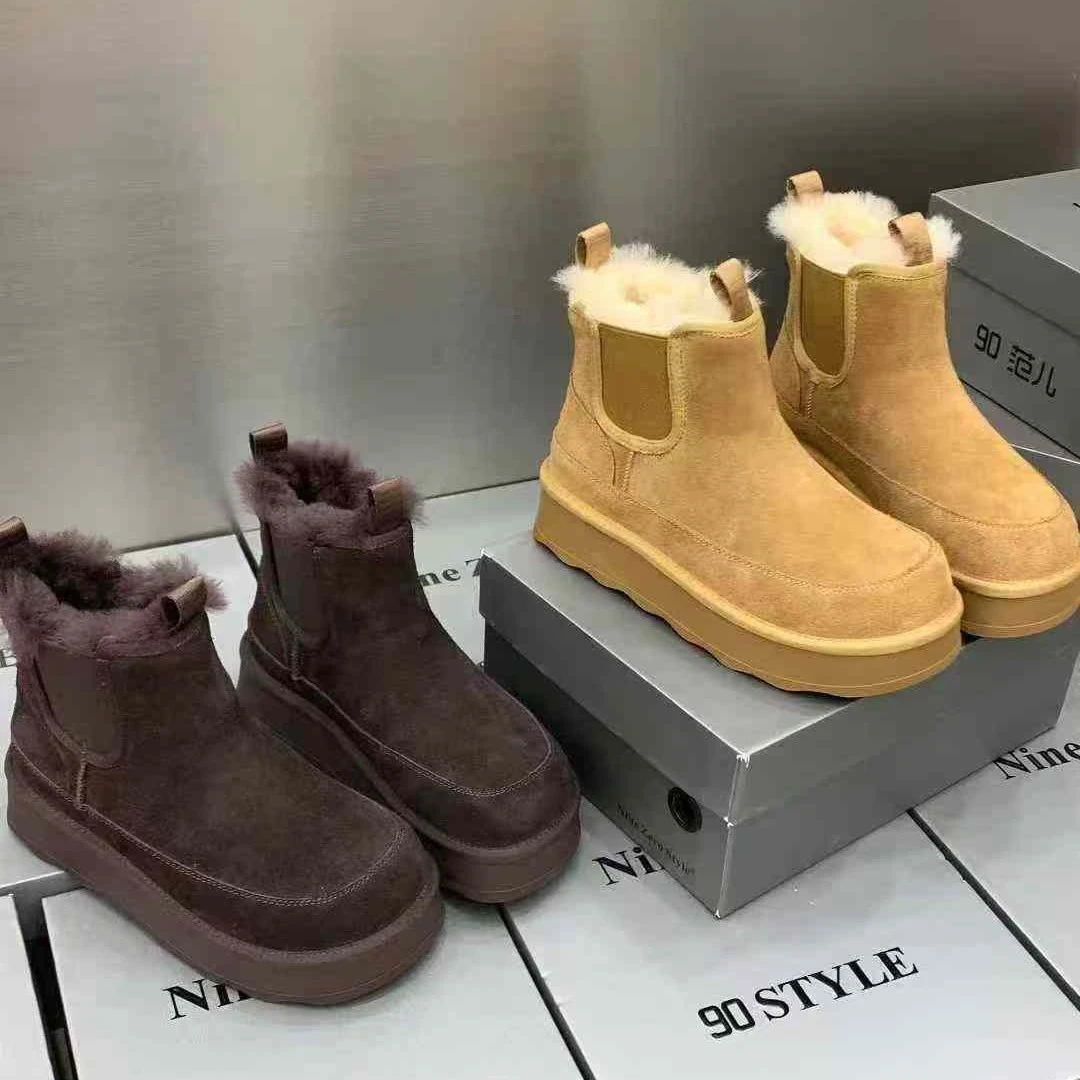 【十六号】90欧货磨砂皮雪地棉靴冬季切尔西瘦瘦靴厚底松糕棉鞋M998