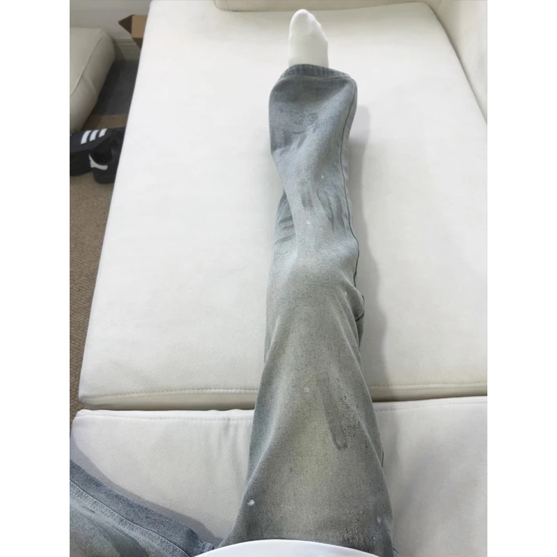水洗脏染泼墨牛仔裤男夏季美式vibe裤子高街设计感复古显瘦直筒裤