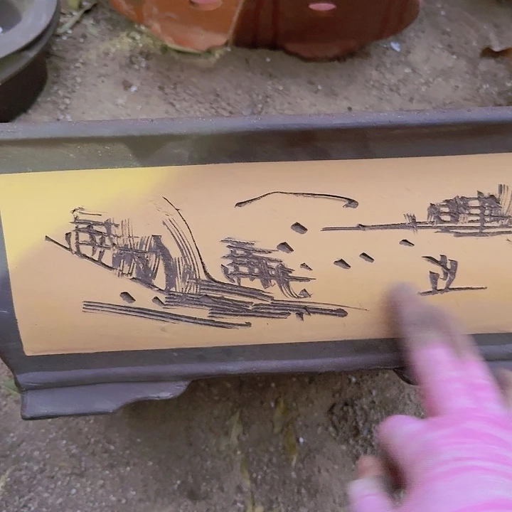 紫砂40黄马槽佳品花盆花盆