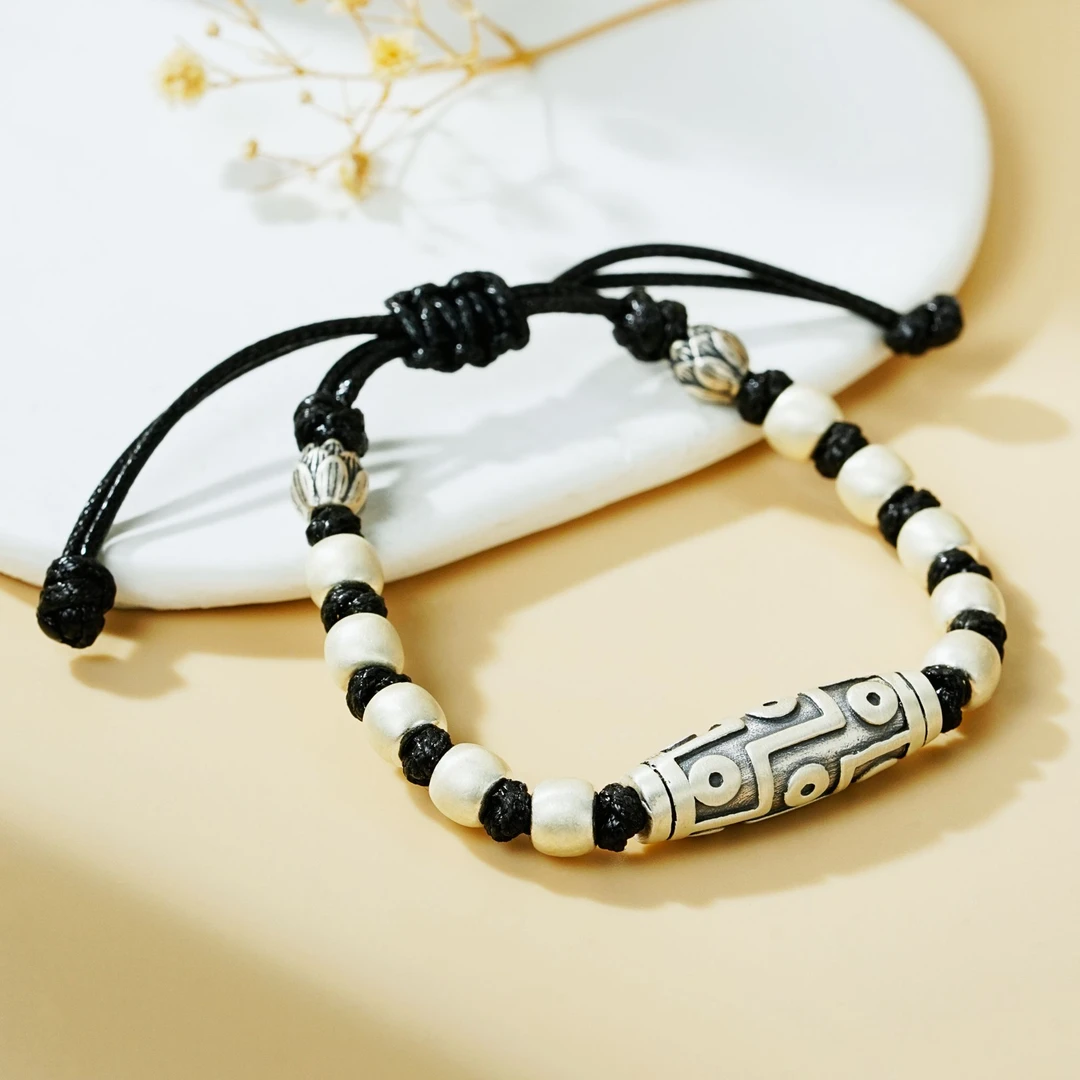 中国珠宝 足银布艺手链 999九眼珠珠花苞手绳