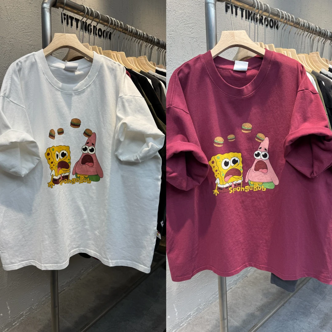 303夏季新款韩版海绵派太星印花大版宽松休闲磨毛短袖T恤女