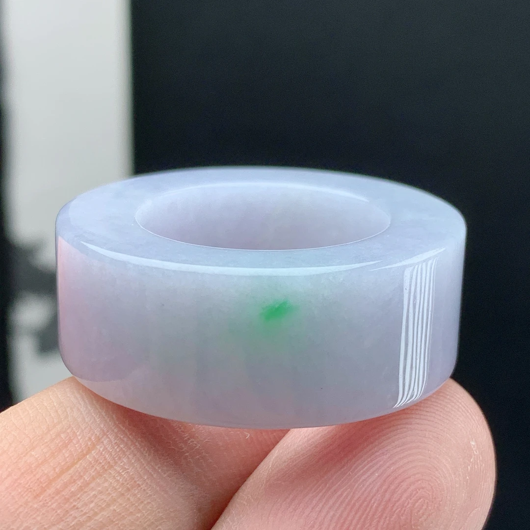 戒指内径22.5大圈口缅甸纯天然A货翡翠冰润飘花绿色扳指戒圈送礼