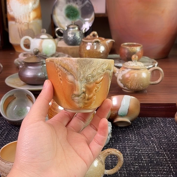 柴烧中白泥四方杯