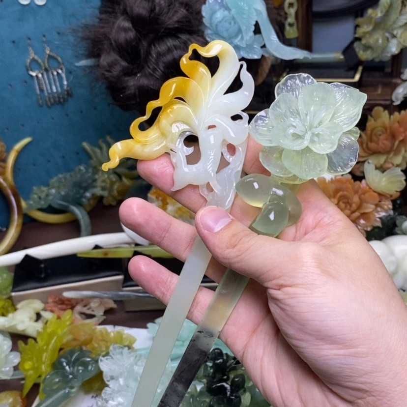 【闪购商品】岫玉未镶嵌发簪发簪盘发浮**梦