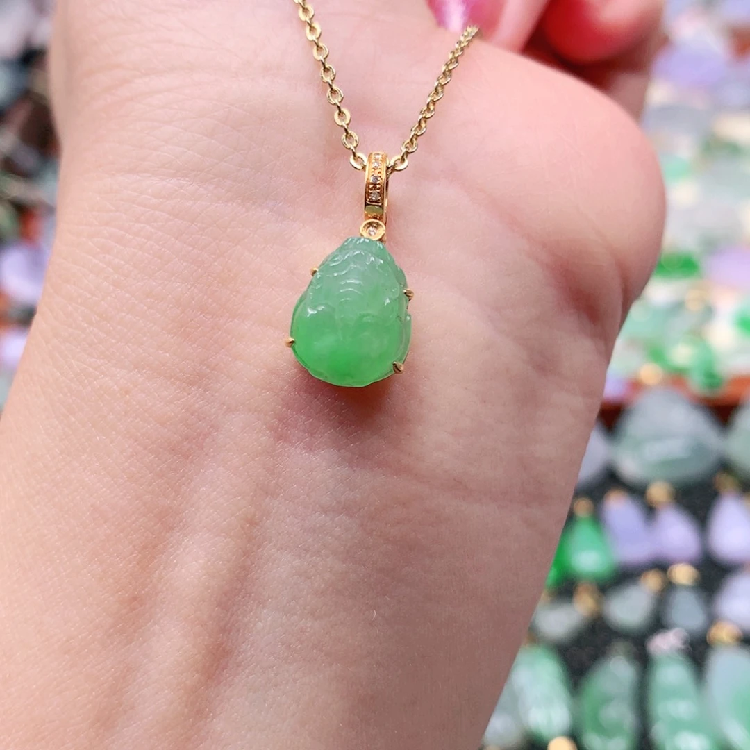 吊坠(不含链)18K金镶嵌翡翠