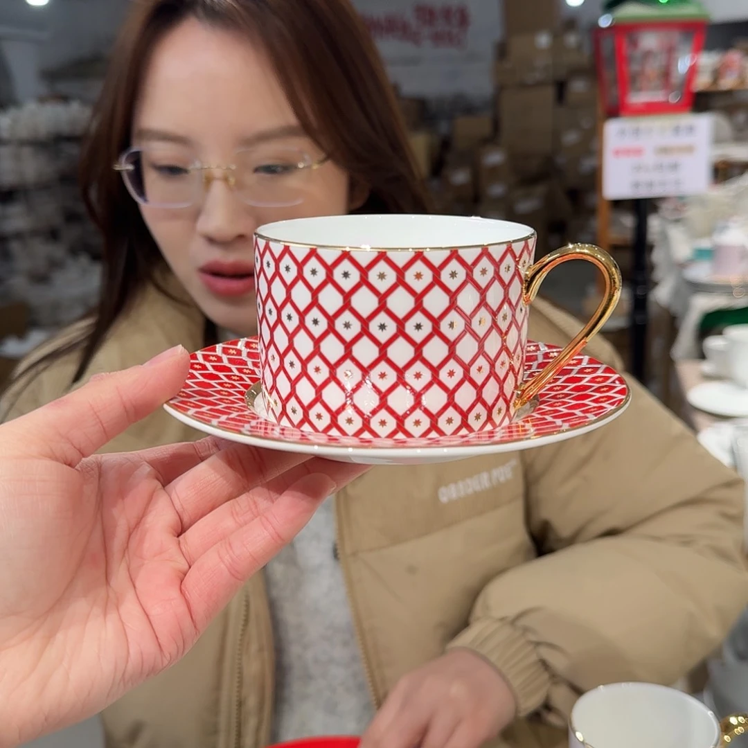 瓷鹅黄原单咖啡杯碟250ml一套微瑕