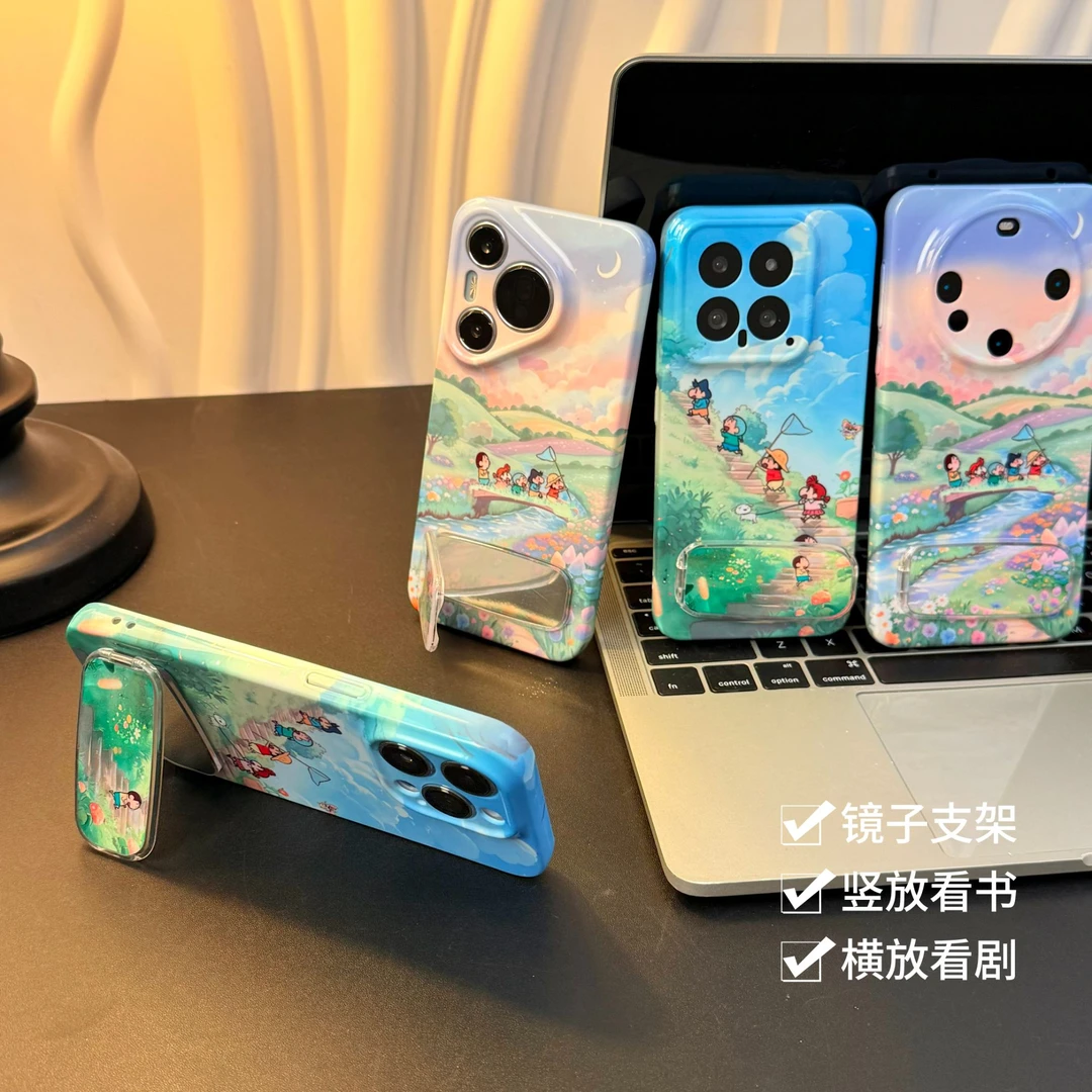 GGBond春日小新镜面支架适用苹果16菲林手机壳华为vivo小米15oppo