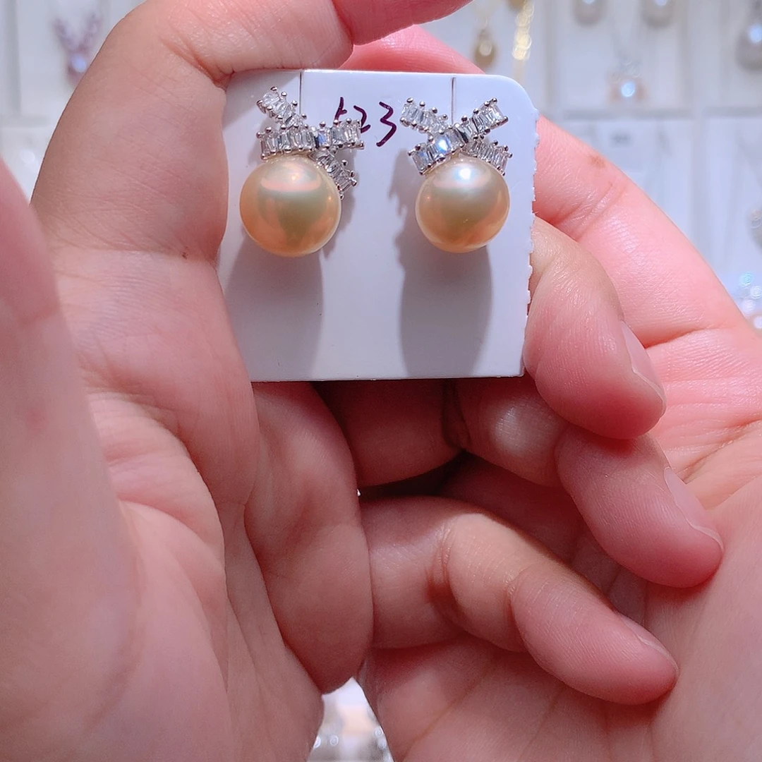 淡水珍珠耳饰银S925镶嵌CC11mm