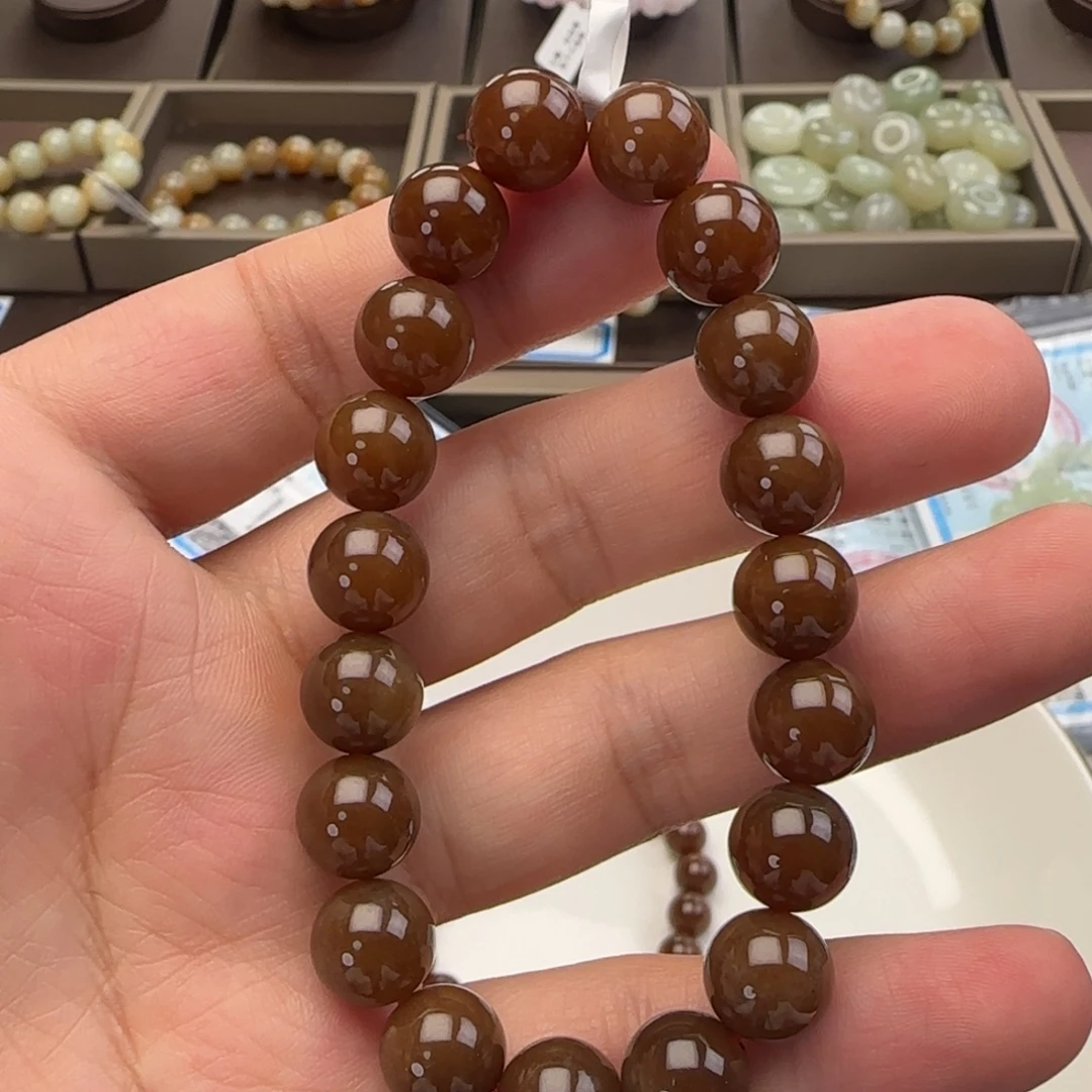 和田玉未镶嵌手链卡10老红糖，41