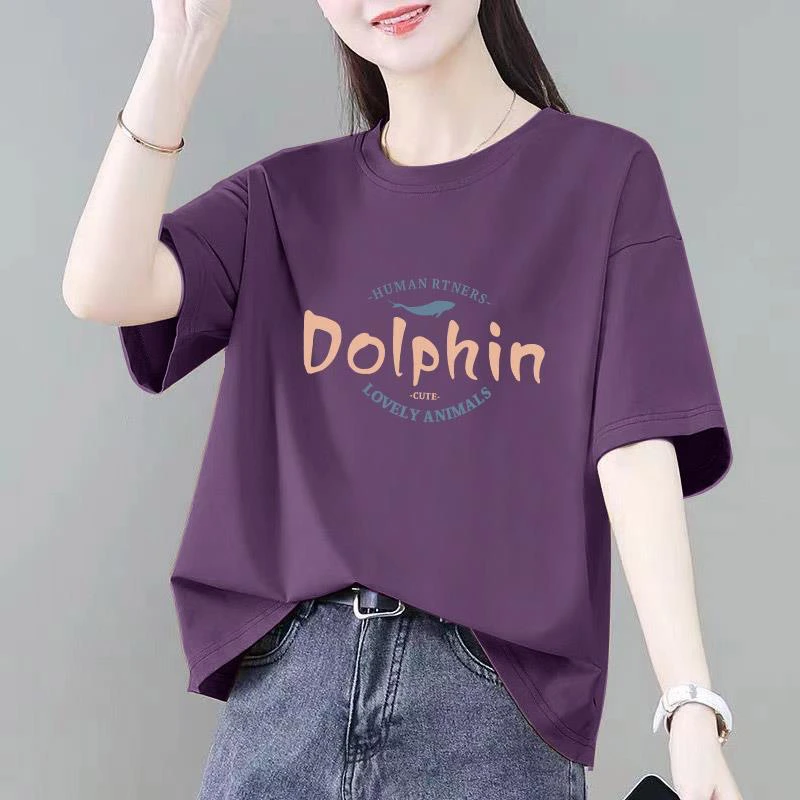 欧货正肩圆领t恤女短袖2025新款夏季宽松显瘦减龄印花体恤上衣ins