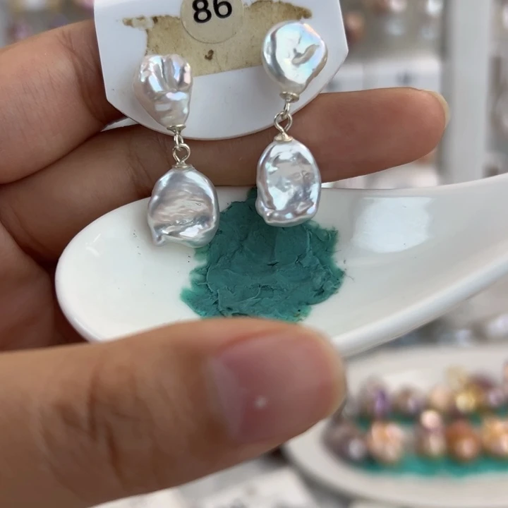 银S925镶嵌淡水珍珠耳饰