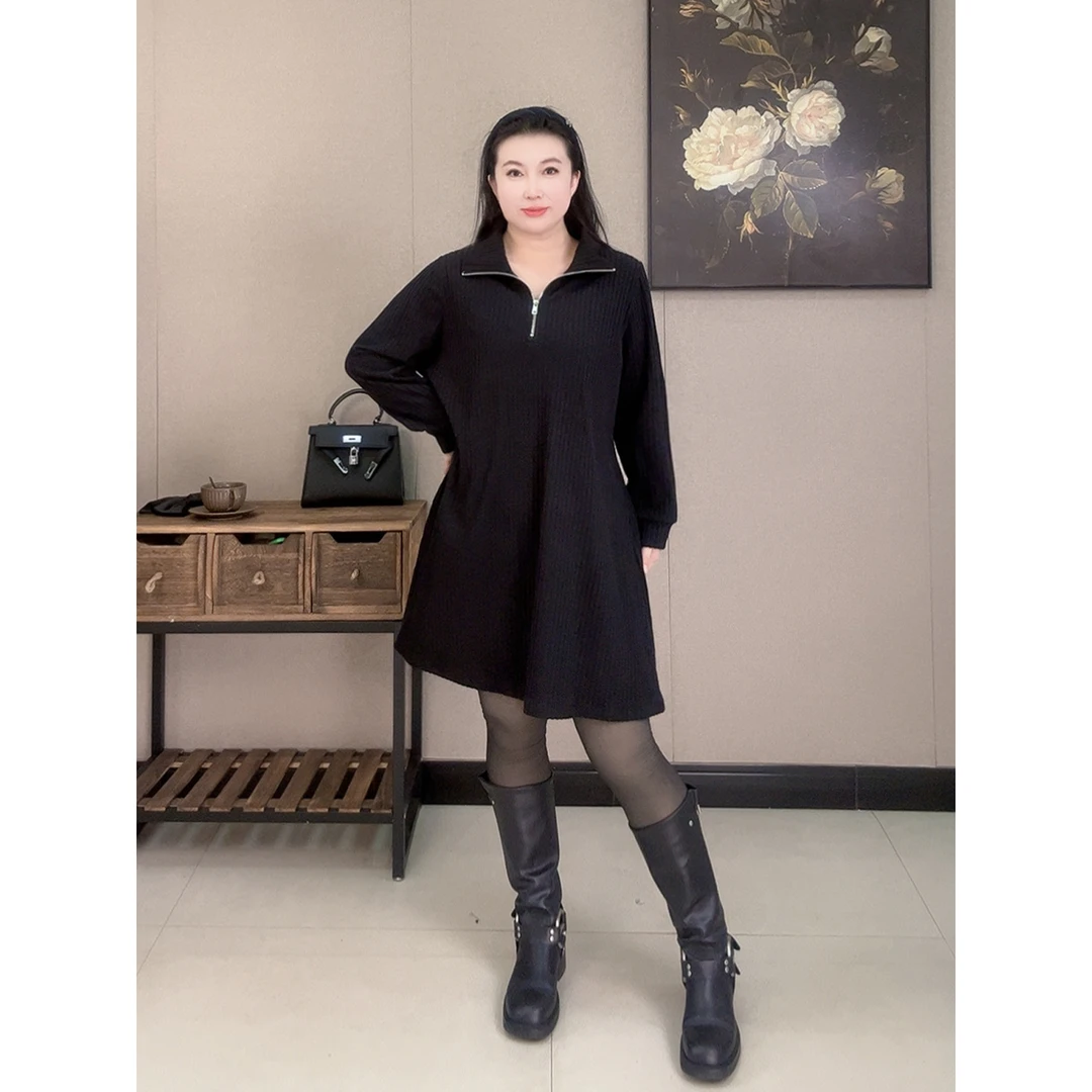 【胡小肥】12秋冬长款大码打底裙3054气质显瘦百搭时尚新款遮肉高级